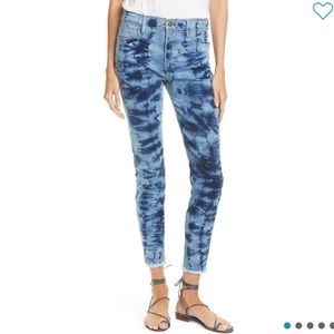 FRAME Tie Dye High Waist Raw Hem Ankle Skinny